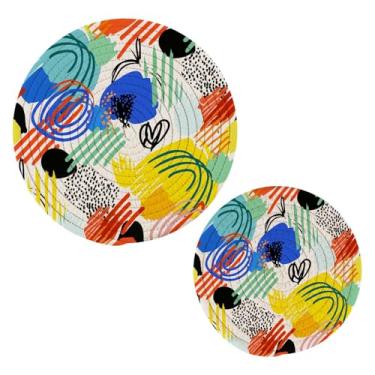 Imagem de Wassud Traços de pincel desenhados à mão para pratos quentes, suportes redondos de panela, almofadas quentes de algodão, porta-copos elegantes, decoração de cozinha e acessórios, 2 peças