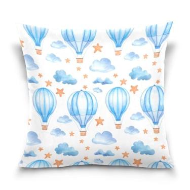 Imagem de Wassud Capas de almofada com balões de ar quente azuis 45,7 x 45,7 cm, capa decorativa para sofá, sofá, casa, casa de fazenda, decoração de quarto