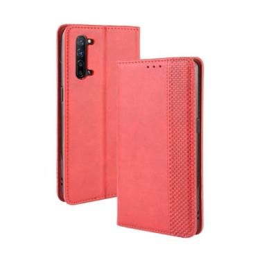 Imagem de Capa flip de couro para OPPO Find X2 Lite,Flip magnético retro,Caso de telefone de couro PU,Design de carteira com 3 slots de cartão e 1 clipe de dinheiro -Red