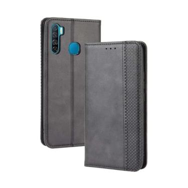 Imagem de Capa flip de couro para Infinix S5 Lite,Flip magnético retro,Caso de telefone de couro PU,Design de carteira com 3 slots de cartão e 1 clipe de dinheiro -Black