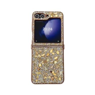 Imagem de XLCZMYL Capa de telefone fosca de diamante colorido de luxo para Samsung Galaxy Z Flip 4 3 Zflip 5 dobras ZFlip5 Flip4 ZFlip3 capa com glitter super brilhante, dourada, para Samsung Z Flip4