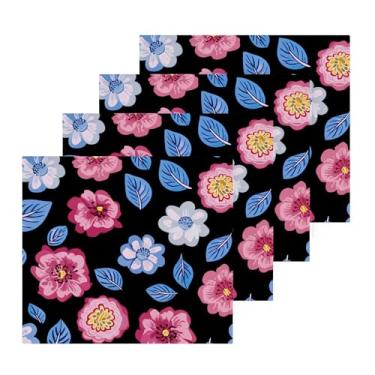 Imagem de Burbuja Pacote com 4 toalhas de banho de flores delicadas, algodão premium máxima suavidade e absorção para toalhas de mão e rosto, 30,5 x 30,5 cm