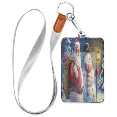 Imagem de Burbuja Porta-crachá de couro com cordão, etiqueta de identificação de boneco de neve com 1 janela transparente para identidade e 2 compartimentos para cartão para escritório, enfermeira, professor