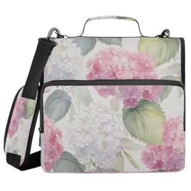Imagem de Burbuja Pasta de fichário com zíper Hydrangeas com 3 anéis com lixa expansível e alça de ombro para laptop de 13 polegadas, vários bolsos para trabalho de escritório
