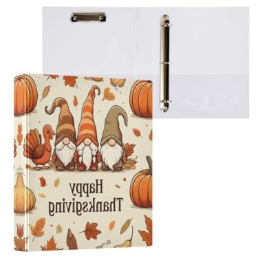 Imagem de STAYTOP Organizador de fichário redondo de gnomo de Ação de Graças, fichário de 3 anéis com prancheta (carta A4), fichário fofo para material de escritório escolar