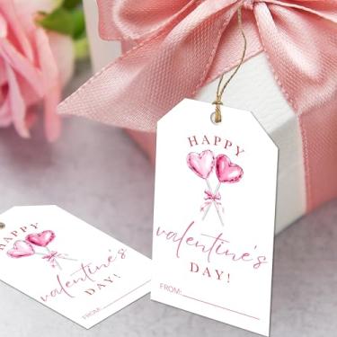 Imagem de Cazhes Etiquetas de presente de papel de dia dos namorados, 40 peças, etiqueta de nome dos namorados com cordão para sacolas de presentes, pirulito de coração, presente de Natal, embrulho para