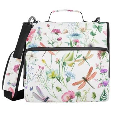 Imagem de Burbuja Pasta de fichário com zíper com 3 anéis e libélulas de flores com lixa expansível e alça de ombro serve para laptop de 13 polegadas, vários bolsos para trabalho de escritório