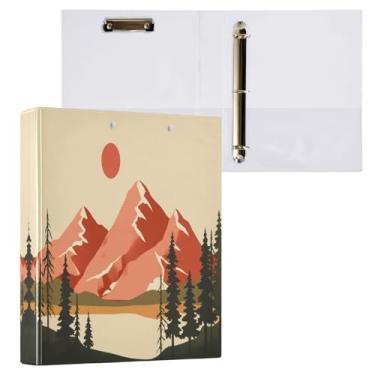 Imagem de STAYTOP Lindo organizador de fichário redondo Sunset Mountains, fichário de 3 anéis com prancheta (carta A4), fichário fofo para material de escritório escolar
