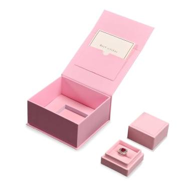 Imagem de Papten Caixa de presente de anel de veludo com caixa de embalagem externa, cartão de felicitações em branco incluído, perfeito para noivado de casamento (rosa)