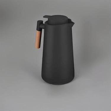 Imagem de Garrafa Térmica 1L com Ampola de Vidro, Isolamento Duplo e Alça de Madeira – Cor Branca