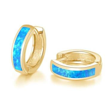 Imagem de Brincos de opala incrustados na moda argolas banhadas a ouro 14 k delicados brancos pequenos brincos de opala azul verde pedras preciosas presentes para mulheres, Cobre, Opala