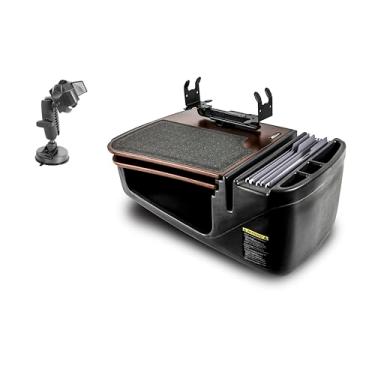 Imagem de AutoExec Mesa de carro GripMaster para sua estação de trabalho de veículos e escritório móvel, mogno, com suporte de impressora e suporte de telefone com sucção