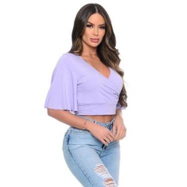 Imagem de Cropped Manga Flare 3/4 Decote V BBonnie Fiore Lilas-Feminino