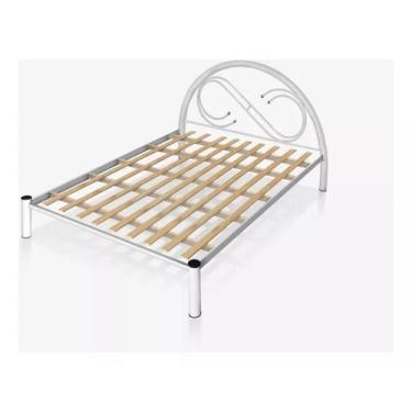 Imagem de Cama Casal 1,40 de ferro e aço CorBranco estrado de madeira - B GASPAR
