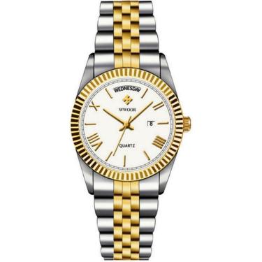 Imagem de Relógio De Quartzo Masculino Design Casual Em Aço Inoxidavel à Prova D'água 3atm Branco Prata