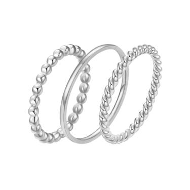 Imagem de LXBQYSTO Conjunto de 3 anéis de aço inoxidável para mulheres e homens, alianças de casamento de compromisso empilháveis de ouro/prata que não mancham tamanho 5-10, Aço inoxidável, Sem pedra preciosa