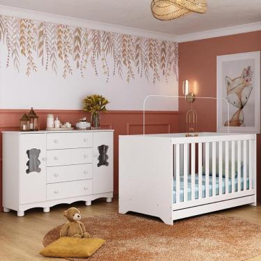 Imagem de Berço Americano 3 Em 1 Com Cômoda 2 Portas 4 Gavetas Ternura Multimóveis MP4730 Branco