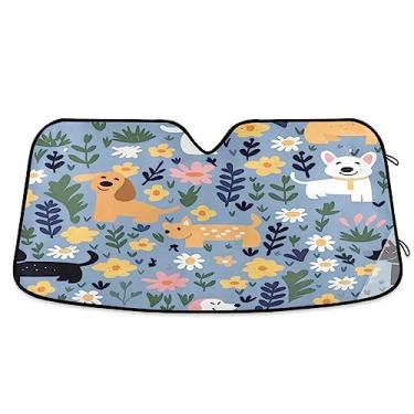 Imagem de Sombra solar floral e canina para para-brisa de carro, para-sol de para-brisa automotivo, proteção UV, persiana dobrável para janela de carro, para-sol para para-brisa de carro Econour, acessórios