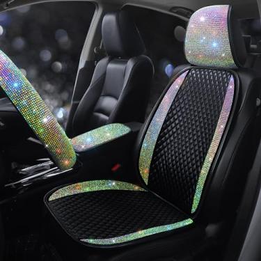 Imagem de Capa de assento de carro brilhante diamante brilhante brilhante PU almofada protetora de assento frontal funciona com 95% dos veículos strass brilhantes acessórios interiores automotivos cor 1 assento