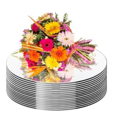 Imagem de Centros de mesa de espelho redondo para decorações de mesas, pacote com 16 peças centrais de acrílico espelhadas, bandejas de placa de vela para decorações de mesa de casamento, decoração de parede de