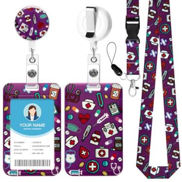 Imagem de Soleebee Cordão roxo de enfermeira para crachás de identificação, lindo suporte de crachá de identificação e cordão destacável, chaveiro retrátil, carretel de crachá resistente com clipe mosquetão