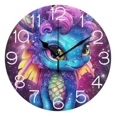 Imagem de GAIGEO Relógio de parede analógico decorativo relógio de cozinha rústico funky alimentado por bateria, decoração de parede de casa de fazenda moderna, dragão adorável e fofo, 25 cm, ponteiros pretos