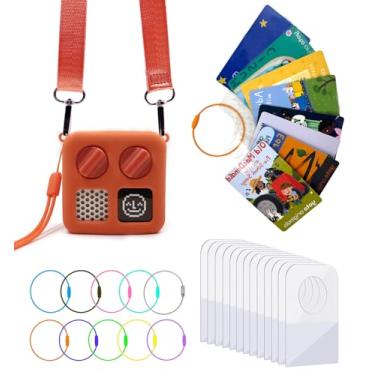 Imagem de Capa de silicone para Yoto Mini e porta-cartões para Yoto Cards, jaqueta protetora de silicone Adventure com alça de ombro, 200 abas de 10 laços, bolsa de viagem infantil, acessórios Yoto, laranja