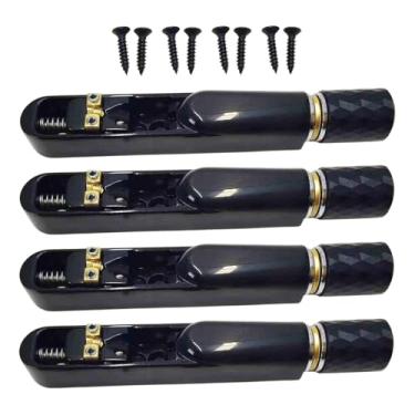 Imagem de KiBcsLic de ponte headless para guitarra com tailpiece, peças para ponte de guitarra, manutenção de metal à prova de ferrugem com chave de substituição, Preto 4 Cordas