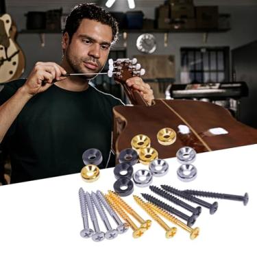 Imagem de Eujgoov Conjunto de Buchas de Junta de Pescoço de Guitarra, Virolas à Prova de Ferrugem de Metal Com Porcas, Buchas de Parafuso Embutidas para Conexão de Corpo de Baixo Elétrico, Ouro Preto Prateado