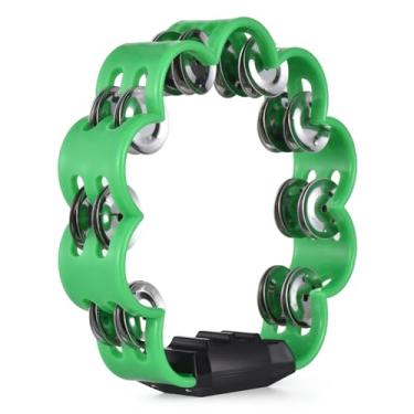 Imagem de Jectse Pandeiro Portátil, Material ABS Leve e Resistente Com Jingles Duplos para Som Vibrante e Nítido, Bordas Curvas Suaves Alça Ergonômica para Orquestras de Bandas de Sala de Aula (GREEN)