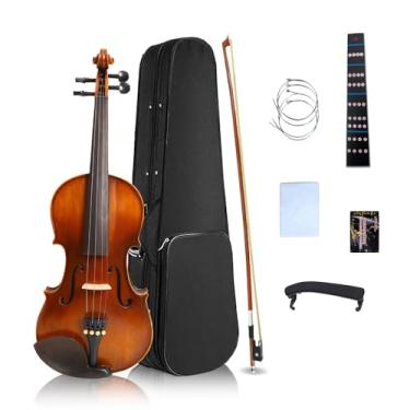 Imagem de YoungMonic Violino acústico de 4 cordas feito à mão para violino acústico 1/8 1/4 1/2 4/4 violino acústico bordo abeto ébano acessórios kit de violino para iniciantes, crianças e adultos (4 cordas