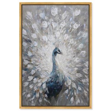 Imagem de Decoração de parede vintage com estampa de pavão branco II da Art Remedy, moldura dourada, 40 x 61 cm