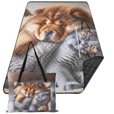 Imagem de TSENQUE Chow Chow Cachorro Bonito Gato Acessórios de Piquenique Dobrável Sem Areia Cobertor de Praia Impermeável Cobertores de grama para Atividades ao Ar Livre 203 cm x 152 cm