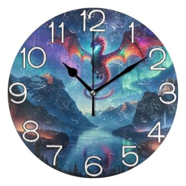 Imagem de GAIGEO Relógio de parede decorativo analógico operado por bateria silencioso, relógio de cozinha, sala de estar, decoração de parede moderna, céu brilhante rio dragão colorido, 25 cm, ponteiros