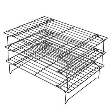 Imagem de Luqeeg Rack de Resfriamento de Aço Carbono Antiaderente para Pão de Bolo de Biscoito, Resfriamento Uniforme e Cozimento, 3 Barras Transversais Fortes, Evita Flacidez, 10 "x 16" para Cozinha Doméstica
