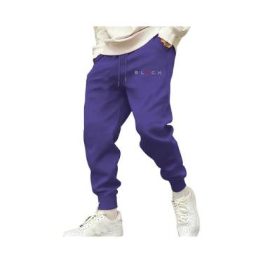 Imagem de Calças De Moletom Masculinas Pretas Com Bolsos, Cintura Elástica, Esta