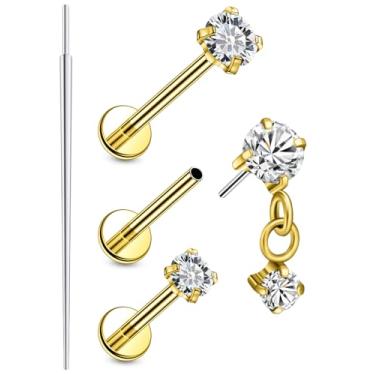 Imagem de Xnsjeyy 20G 18G 16G Astm F136 brincos de titânio sem rosca com costas planas brincos de nariz tragus para frente hélice concha cartilagem lóbulo brincos stud medusa labret monroe piercing de lábio