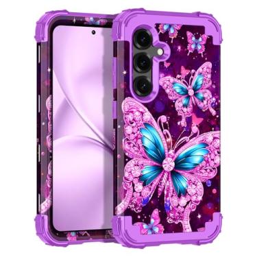 Imagem de Rancase Capa para Galaxy S25, proteção resistente à prova de choque de três camadas de plástico rígido + capa protetora de borracha de silicone macio para Samsung Galaxy S25, roxo brilhante