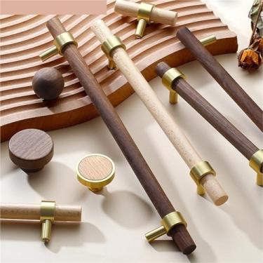 Imagem de Puxador de porta de armário de cozinha de cobre puro nogueira maciça madeira faia armário gaveta puxar armário armário porta móveis 1 peça (nogueira 8152 224 mm)