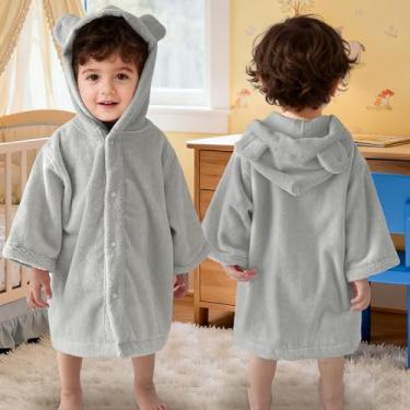 Imagem de VOOVA & MOVAS Toalha de banho com capuz para bebês - 100% algodão macio absorvente suave para a pele toalha de banho piscina roupão para recém-nascidos e bebês - conjunto perfeito (cinza)