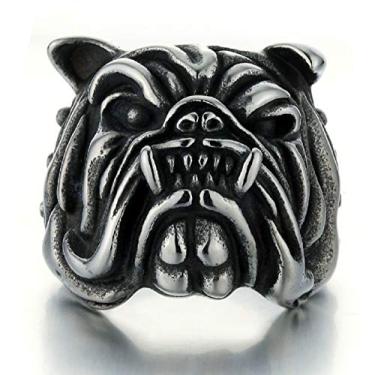 Imagem de Anel de buldogue masculino, vintage gótico Pitbull Bull Dog Pug cabeça de motociclista, anéis de animais viking, joias para amantes de animais de estimação, presentes, Metal