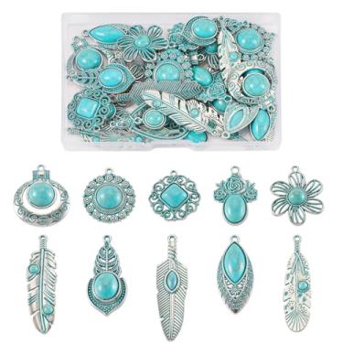 Imagem de Spritewelry Berloques de turquesa tibetana de liga vintage tibetanos ocidentais antigos prata turquesa boêmio brincos pendentes para fabricação de joias, colar e brincos, Metal não precioso, Sem Pedra