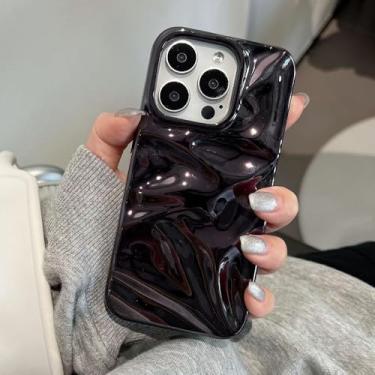 Imagem de Capa para celular com efeito ondulado em revestimento eletrolítico para iPhone 16, 15, 14, 13, 12 Pro Max Plus e 11. Capa protetora macia e resistente a impactos, preta, para iPhone 13 Pro Max.
