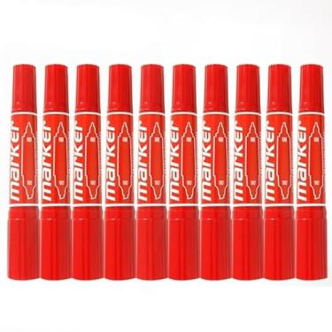 Imagem de MURVE 10 peças, canetas marcadoras permanentes coloridas de ponta dupla, ponta fina, impermeável, tinta preta oleosa, pintura de caderno, material escolar (vermelho, 10 peças)