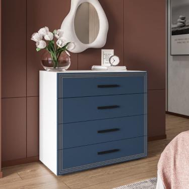 Imagem de Cômoda Valência 4 Gavetas Branco Azul Politorno Móveis