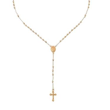 Imagem de Nazareth Store Colar de rosário de bronze banhado a ouro 18K Nossa Senhora de Guadalupe, medalha e crucifixo com contas de oração católica, pingente de joia religiosa, presente para mulheres e homens