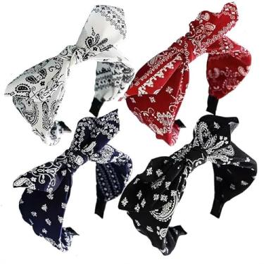 Imagem de Tiaras de cabelo largas estampadas para mulheres, orelhas de coelho, faixas de cabelo com nó fofo, acessórios de cabelo