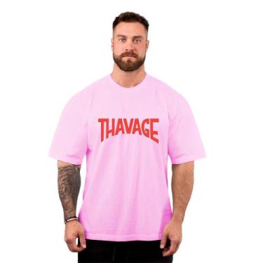 Imagem de Camiseta Oversized Masculina Treino Academia Maromba Thavage, Rosa, M