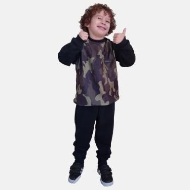 Imagem de Conjunto de Moletom Flanelado Infantil Grosso Mesclado Preto Manabana 