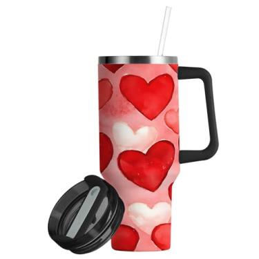 Imagem de ATTX Copo de Dia dos Namorados de 850 g com alça, copo de aço inoxidável a vácuo de parede dupla com palha, caneca de café de viagem isolada #216